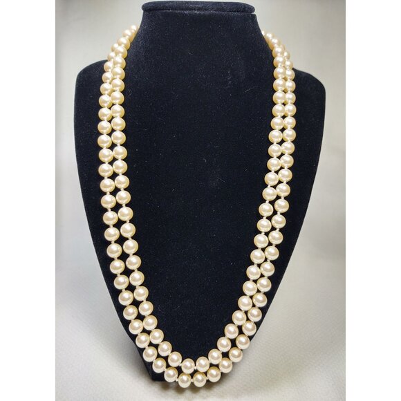 Marvella Double Strand Faux Pearl Necklace NWT, Gold Tone Box Clasp, Vintage - Picture 1 of 7